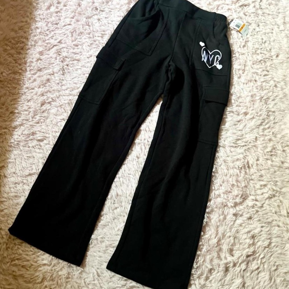 Utility Black Embroidered Cargo Sweat Pants Urban Streetwear Womens S Oversized